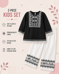 Girls Black & White Embroidered 2-Piece Ethnic Set