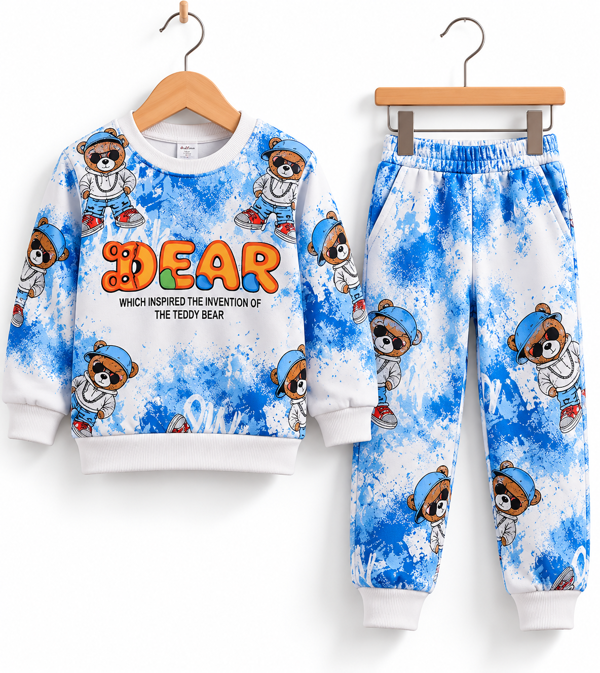 Cool Teddy Bear Printed Boys Sweatshirt & Jogger Set
