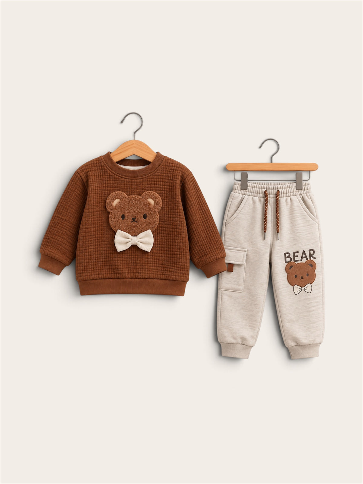 Kids Premium Teddy Bear Quilted Sweatshirt & Jogger Set