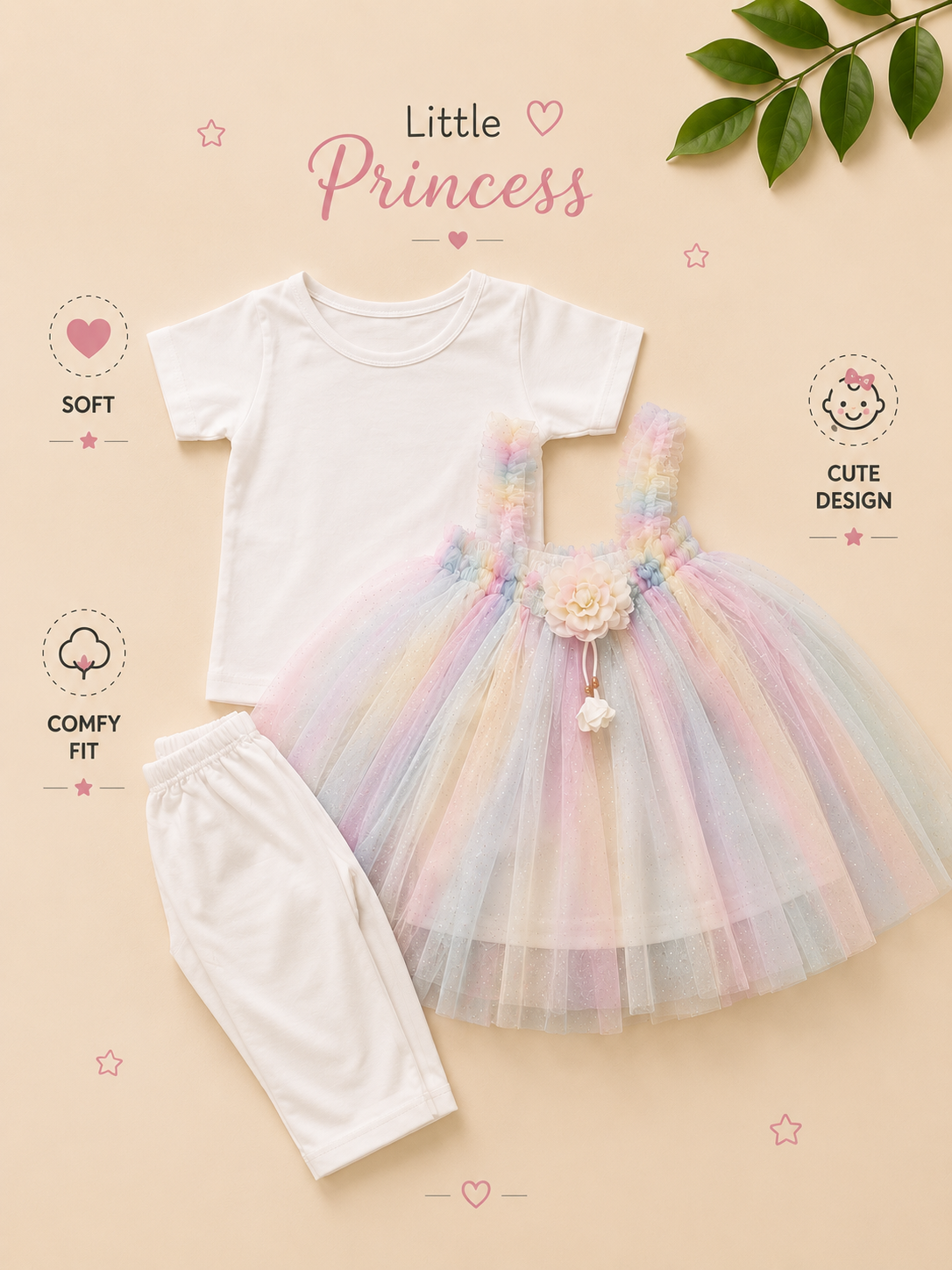 Little Princess Pastel Rainbow Tutu 3-Piece Set