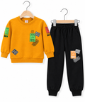 Mustard Graphic Sweatshirt & Black Jogger 2-Piece Boys Tracksuit
