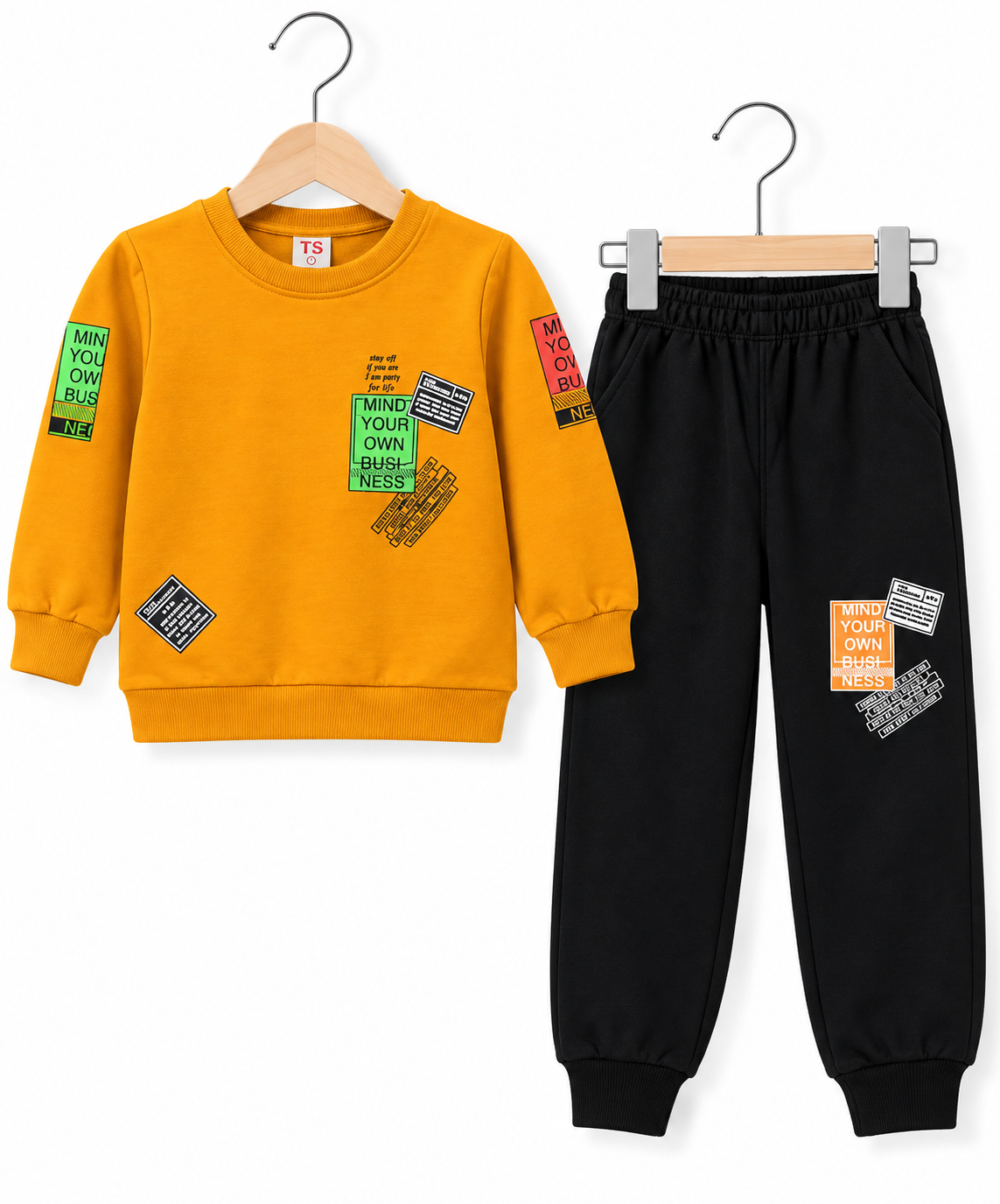 Mustard Graphic Sweatshirt & Black Jogger 2-Piece Boys Tracksuit