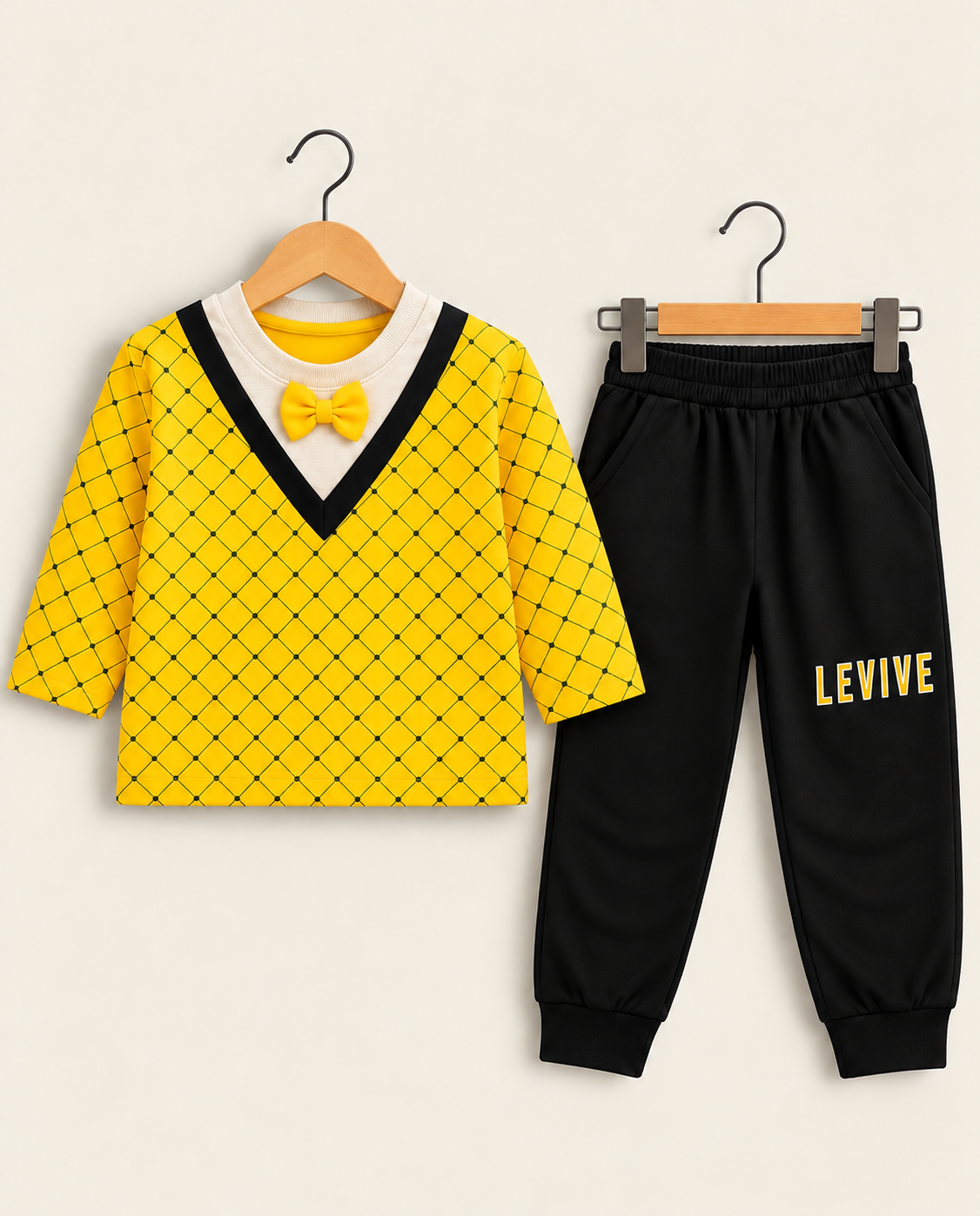 Boys Premium Bow Tie Printed Sweatshirt & Jogger 2-Piece Set – 3 Colors