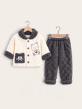 Cute Teddy Bear Fleece Winter Jacket & Pants 2-Piece Set for Kids – Grey & Brown