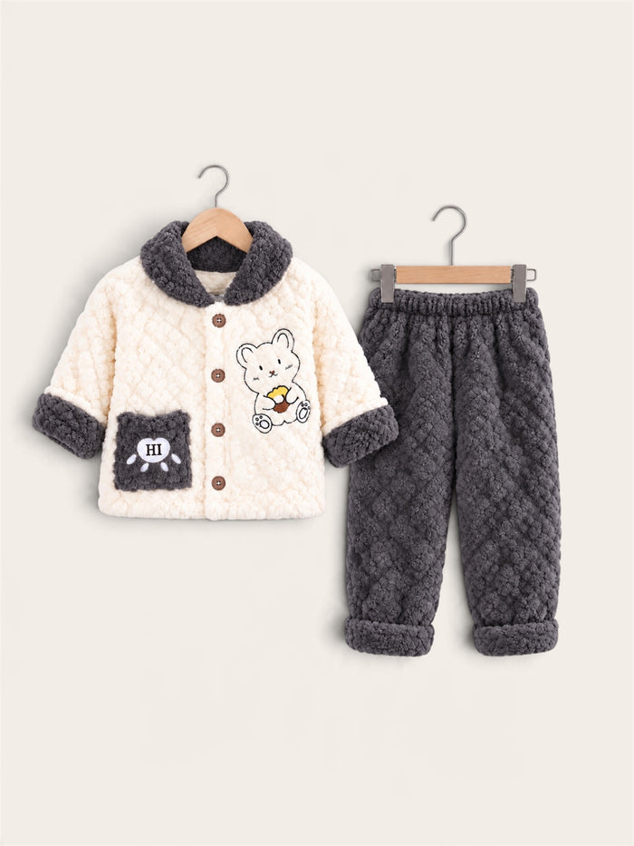 Cute Teddy Bear Fleece Winter Jacket & Pants 2-Piece Set for Kids – Grey & Brown