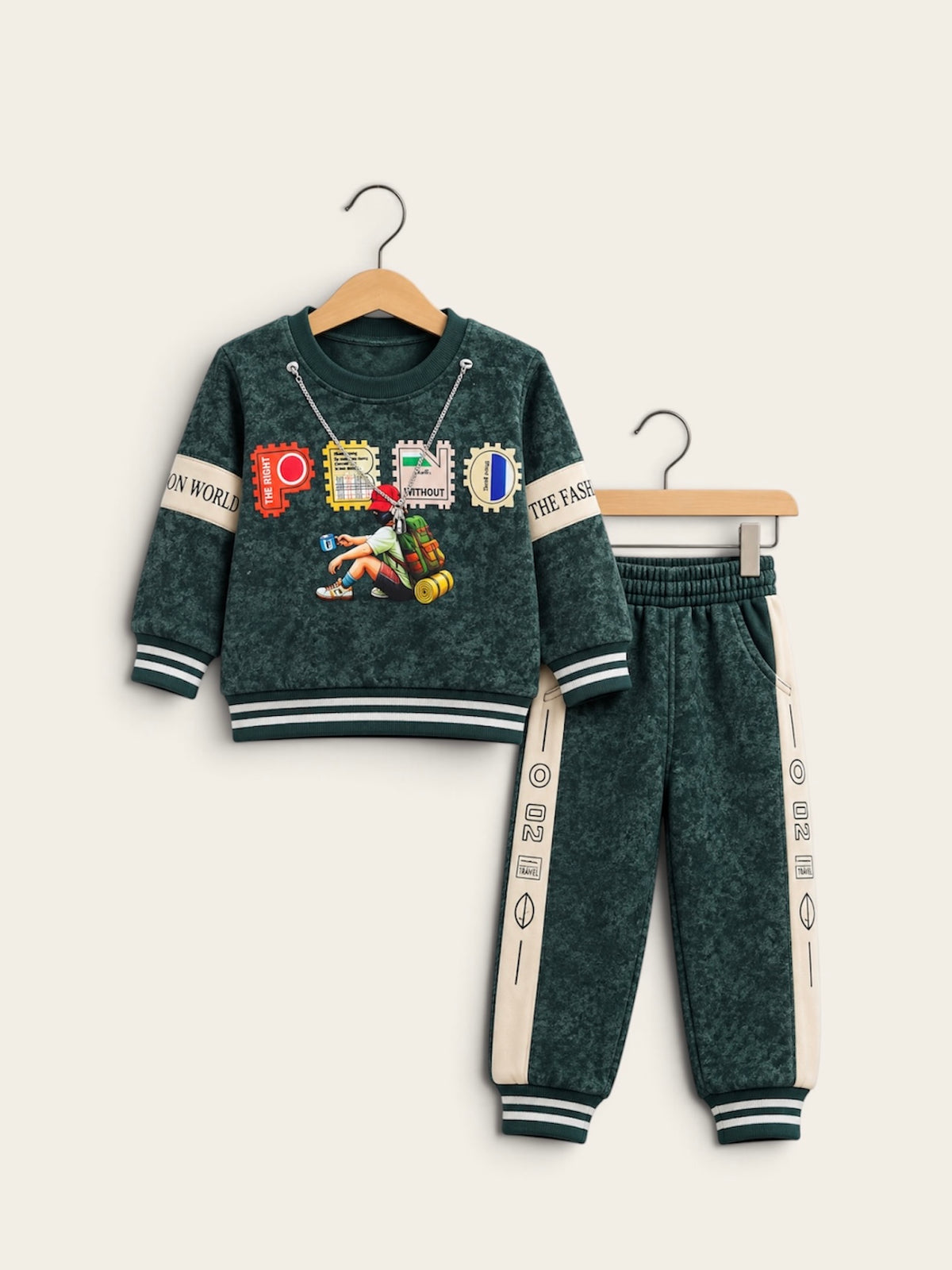 Kids Trendy Adventure Print Winter Sweatshirt & Jogger 2-Piece Set