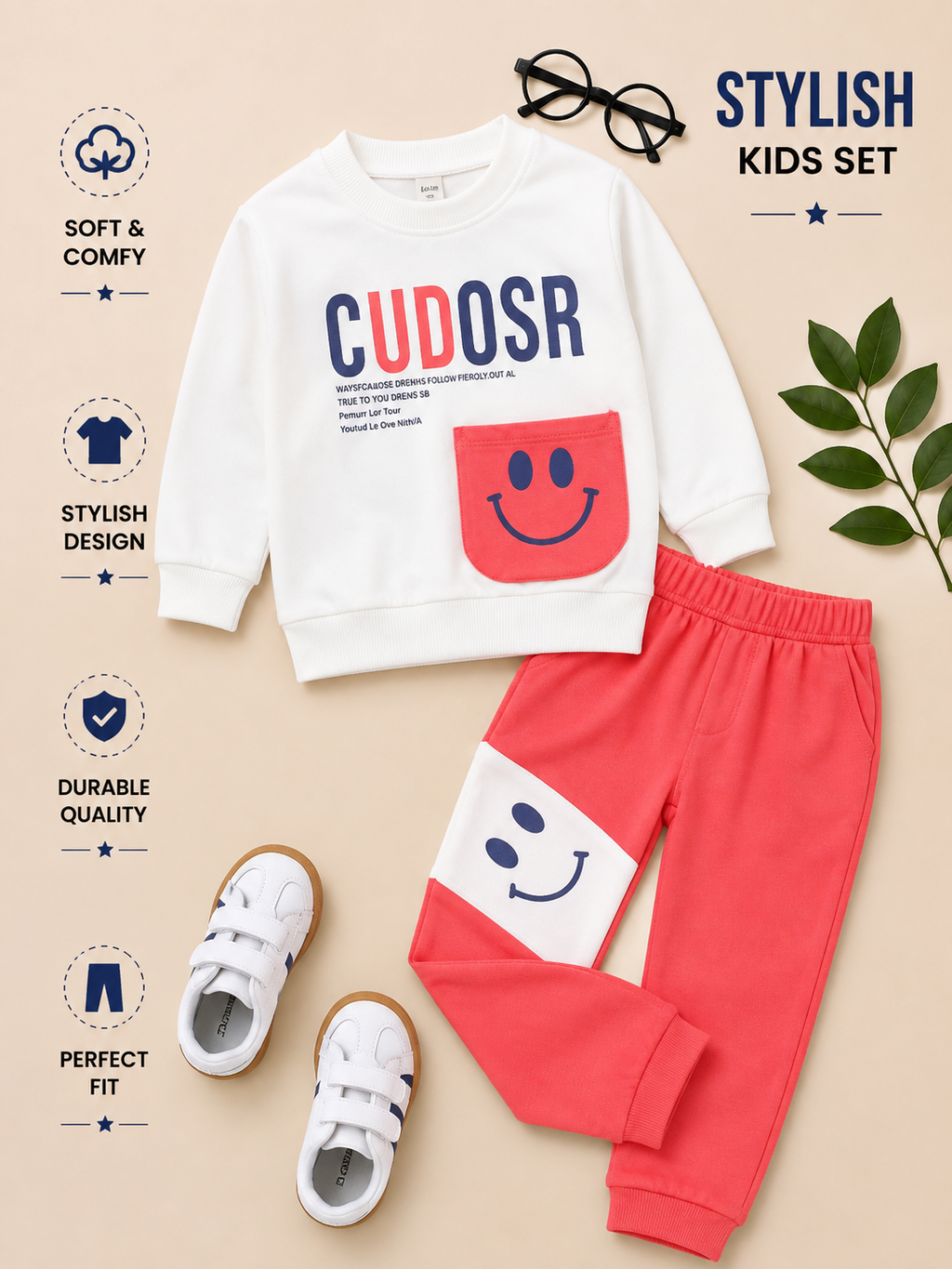 Boys Smile Pocket Sweatshirt & Jogger Set – 3 Colors