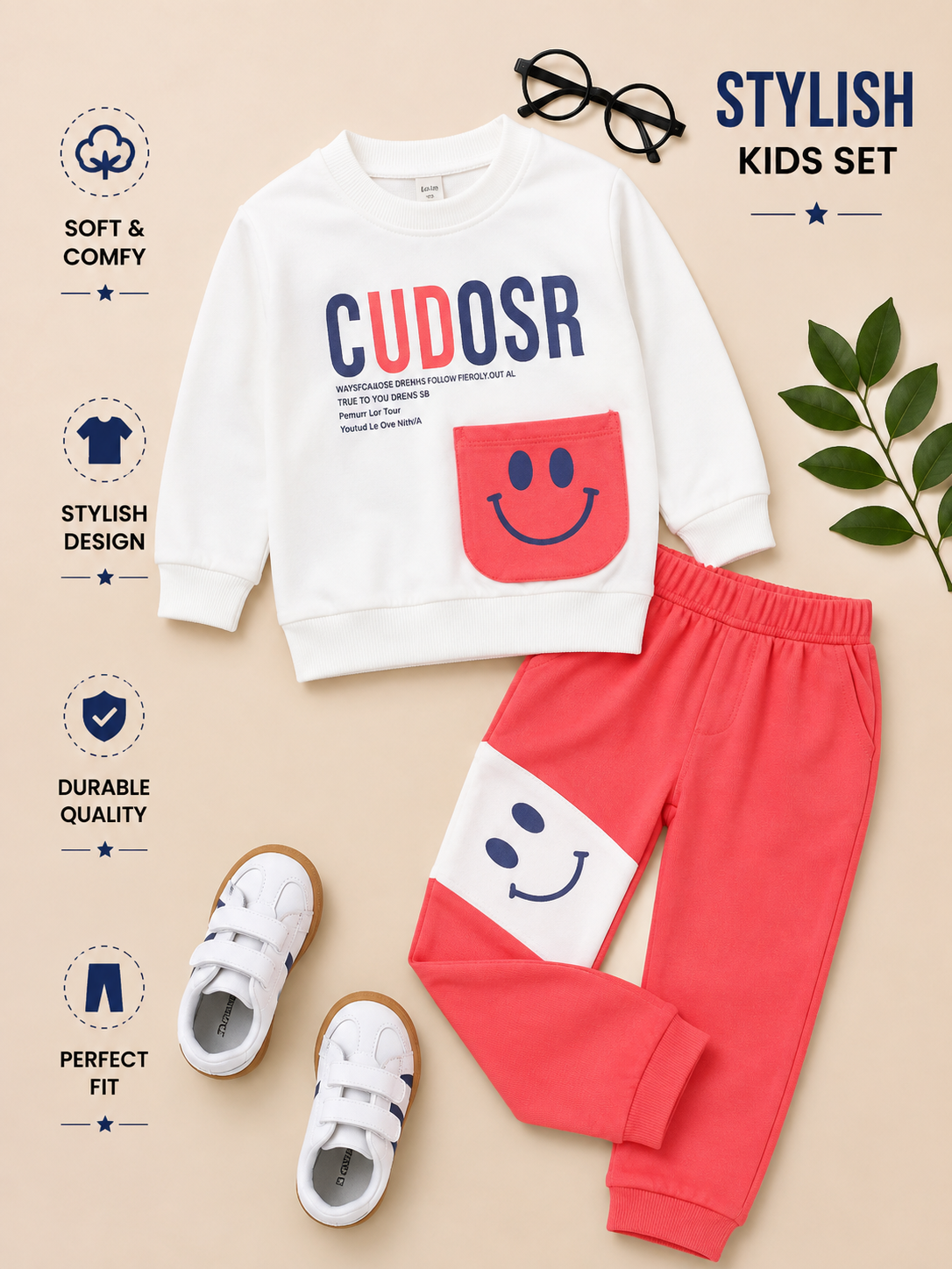 Boys Smile Pocket Sweatshirt & Jogger Set – 3 Colors