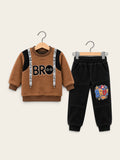 BRO Boys Fleece Sweatshirt & Jogger 2-Piece Winter Set – Brown & Black