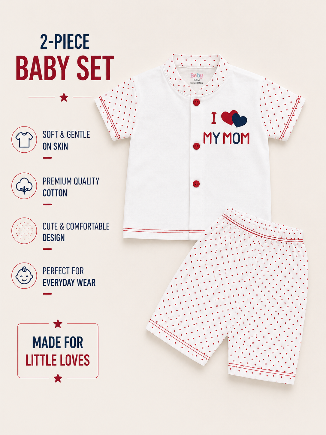 I Love My Mom Baby 2-Piece Shirt & Polka Dot Shorts Set