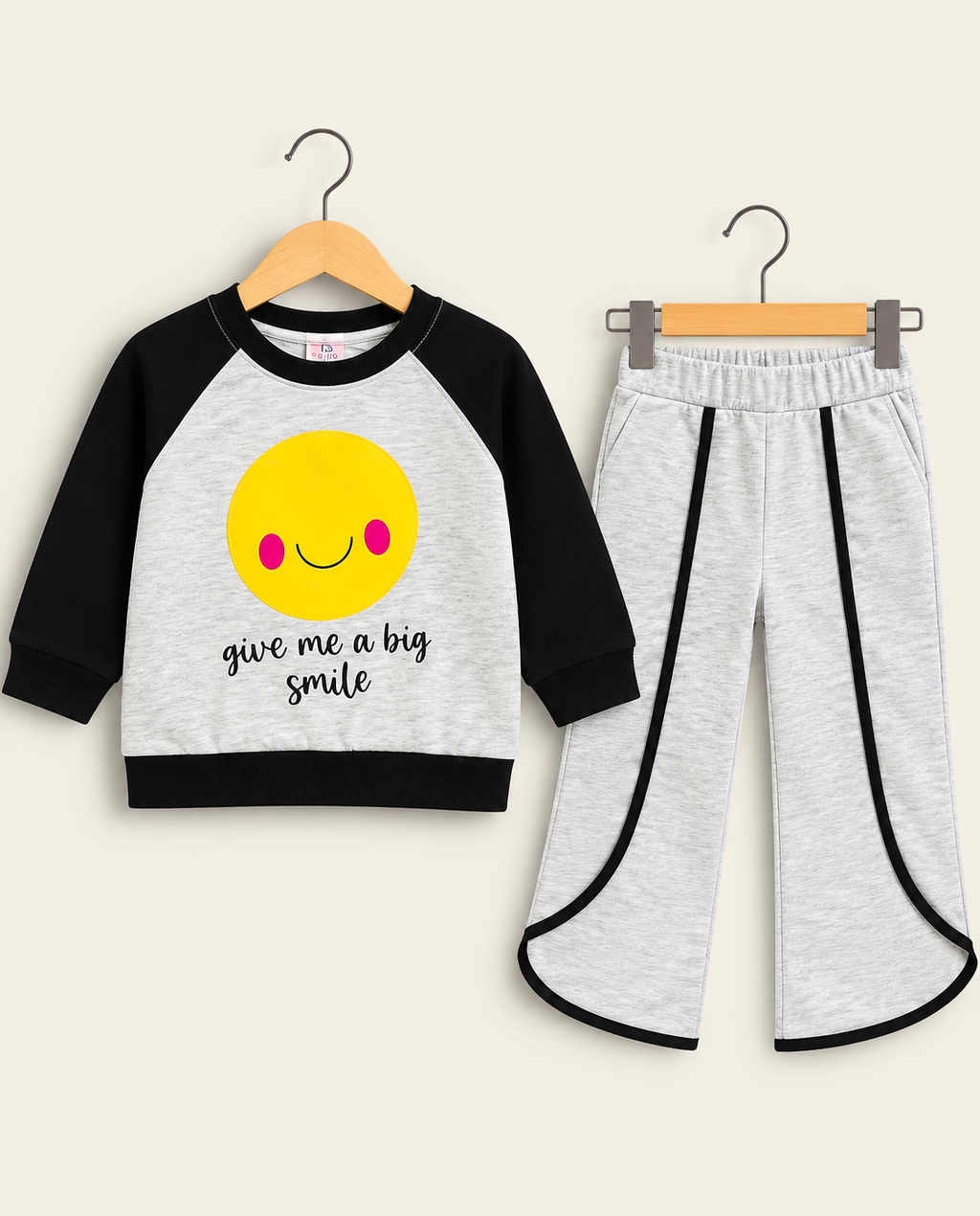 Girls Big Smile Printed Sweatshirt & Wide Leg Trouser 2-Piece Winter Set