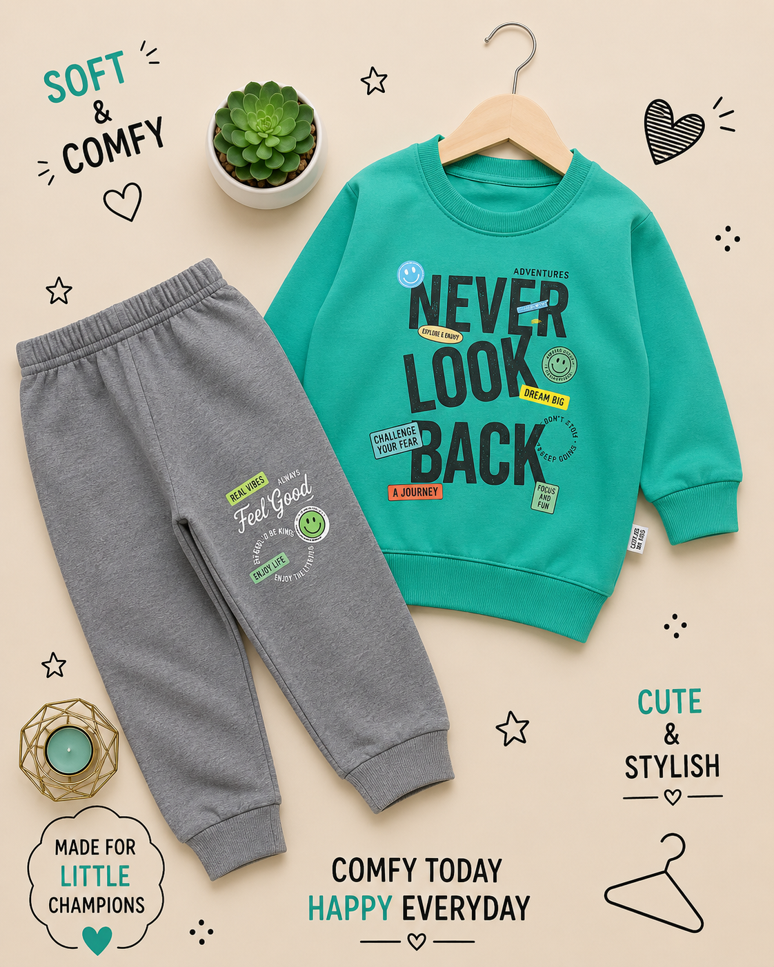🚀 Never Look Back Kids Winter Sweatshirt & Jogger Set