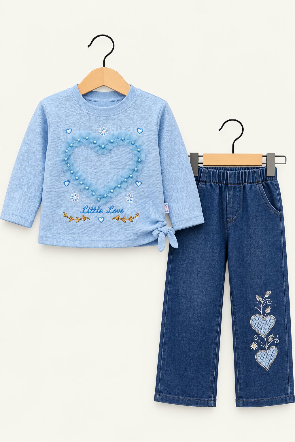 Little Love Girls Heart Top & Denim 2-Piece Set