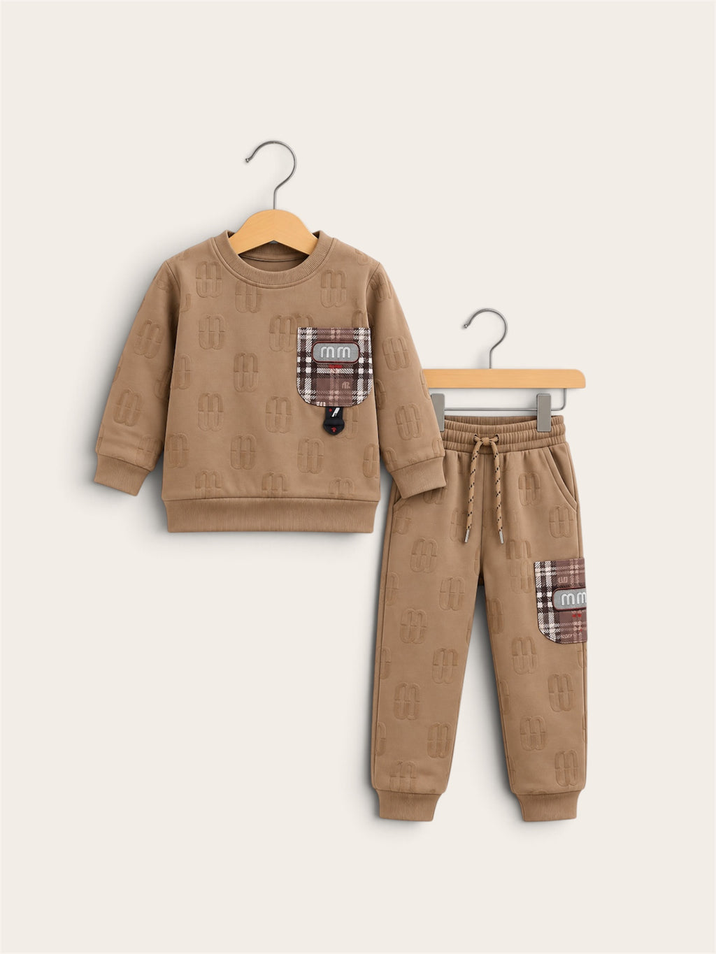 Boys Premium Embossed Sweatshirt & Jogger 2-Piece Set with Check Pocket Detail