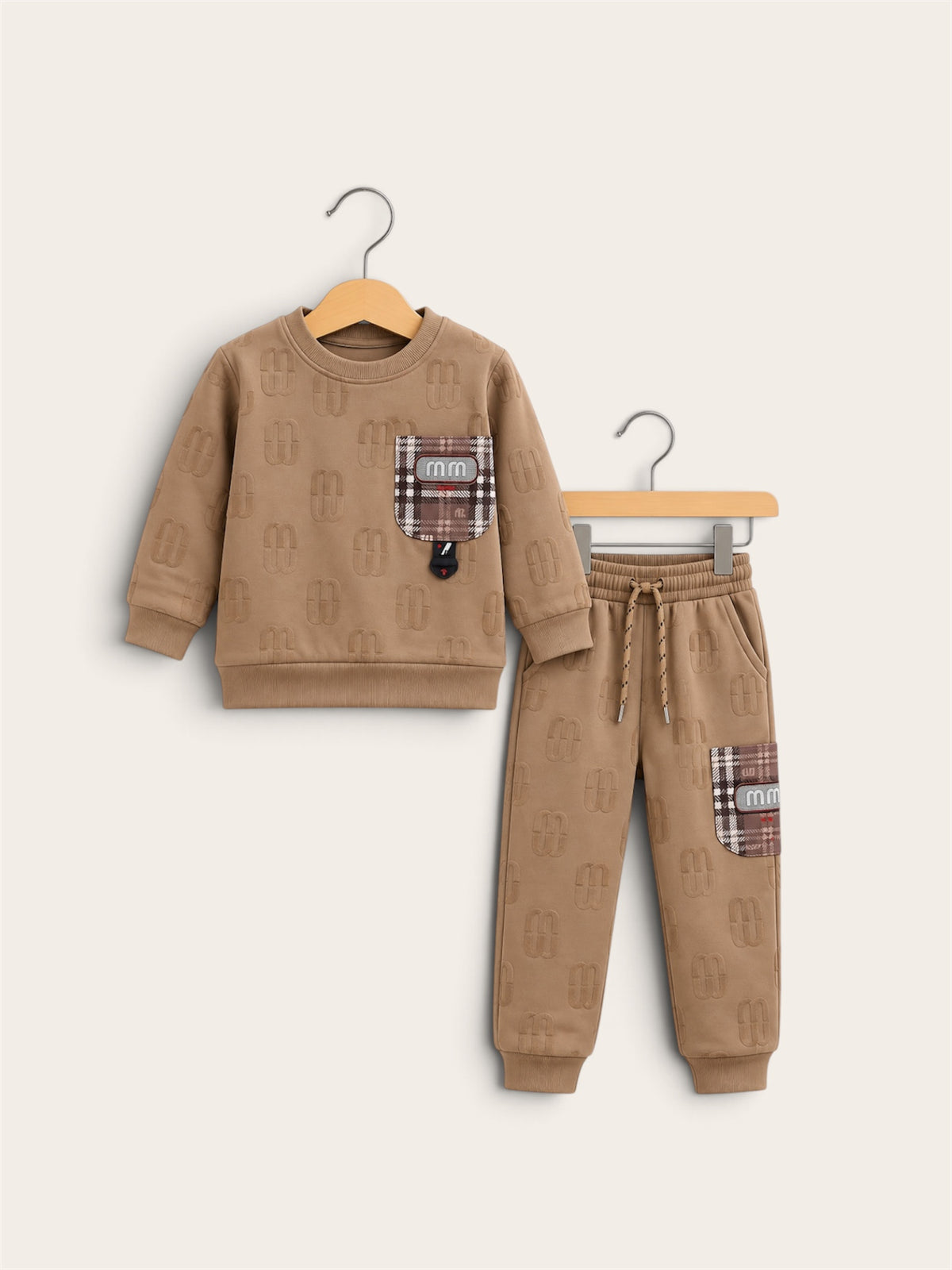 Boys Premium Embossed Sweatshirt & Jogger 2-Piece Set with Check Pocket Detail