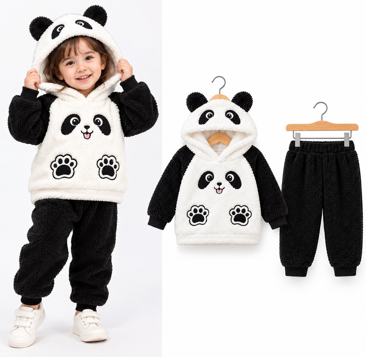 Kids Cute Panda FurrHoodie & Jogger 2-Piece Winter Set
