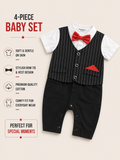 Gentleman Baby Boy 4-Piece Bow Tie & Vest Romper Set – 3-6 Months