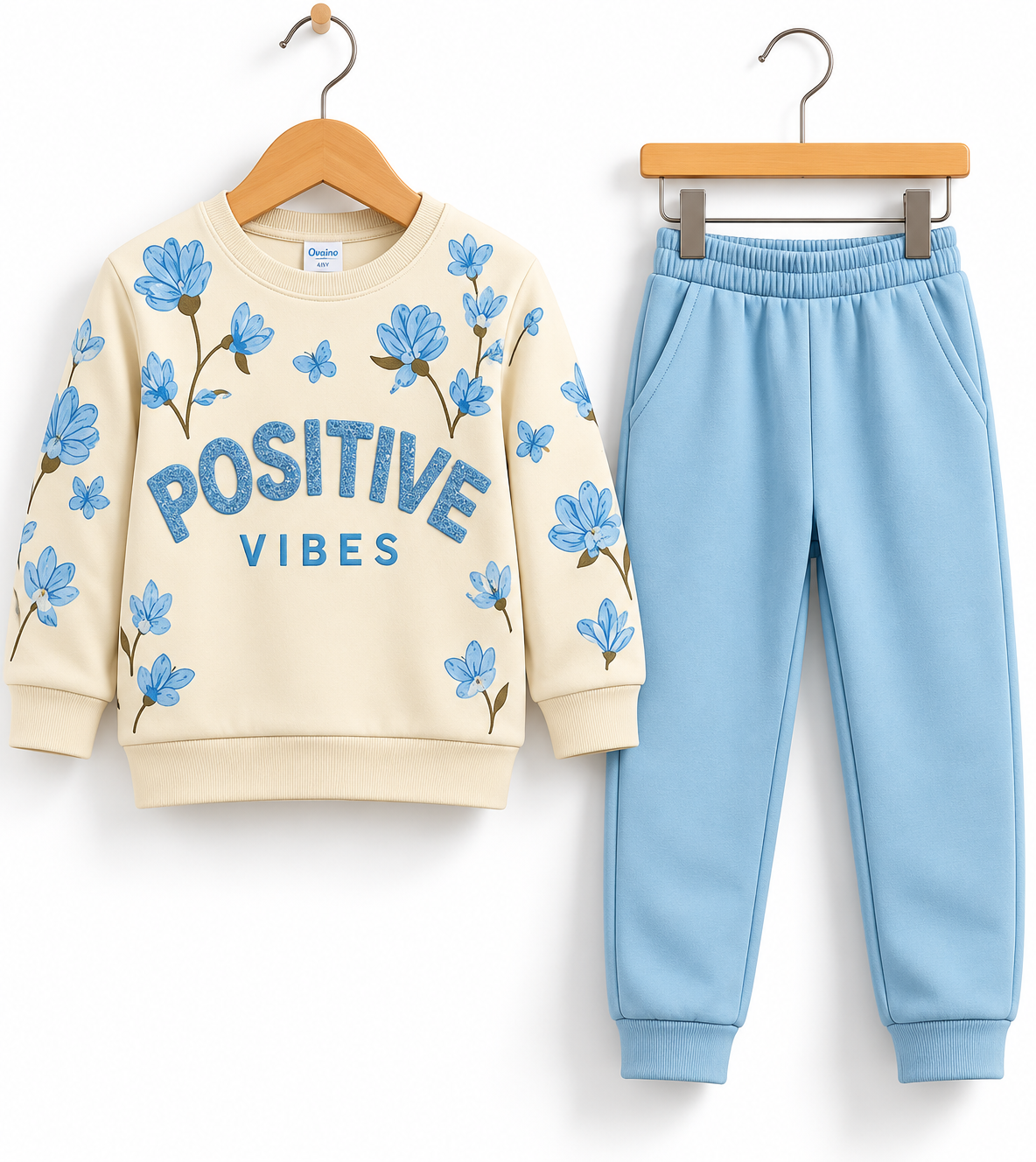 Positive Vibes Floral Girls 2-Piece Tracksuit