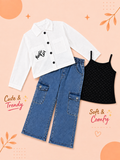 Girls 3-Piece Trendy Denim Cargo Outfit Set