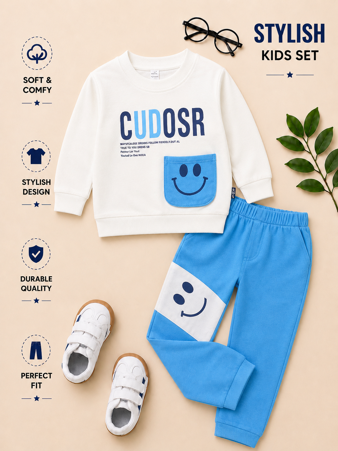 Boys Smile Pocket Sweatshirt & Jogger Set – 3 Colors