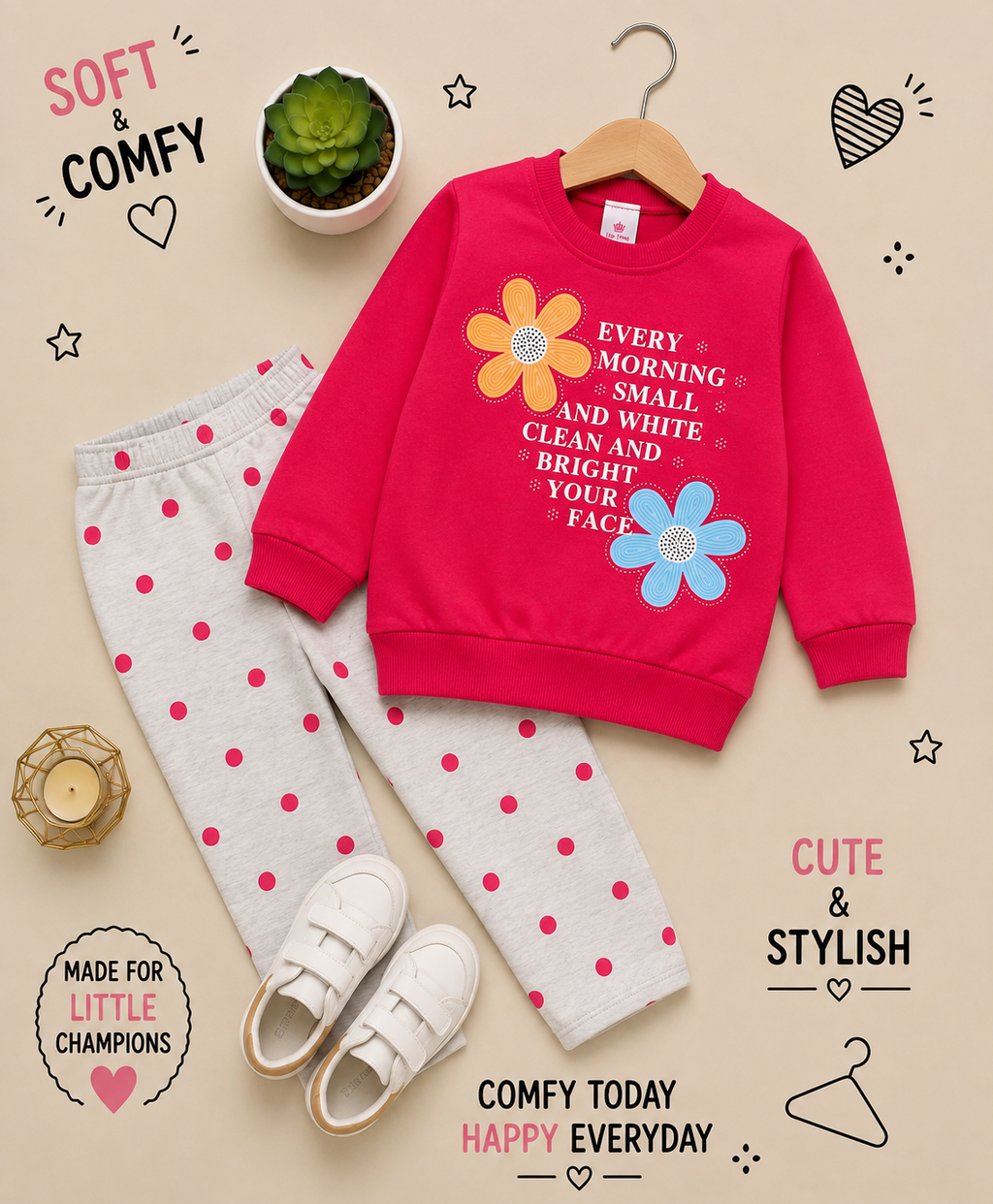 🌸 Girls Floral Sweatshirt & Polka Dot Pants Set