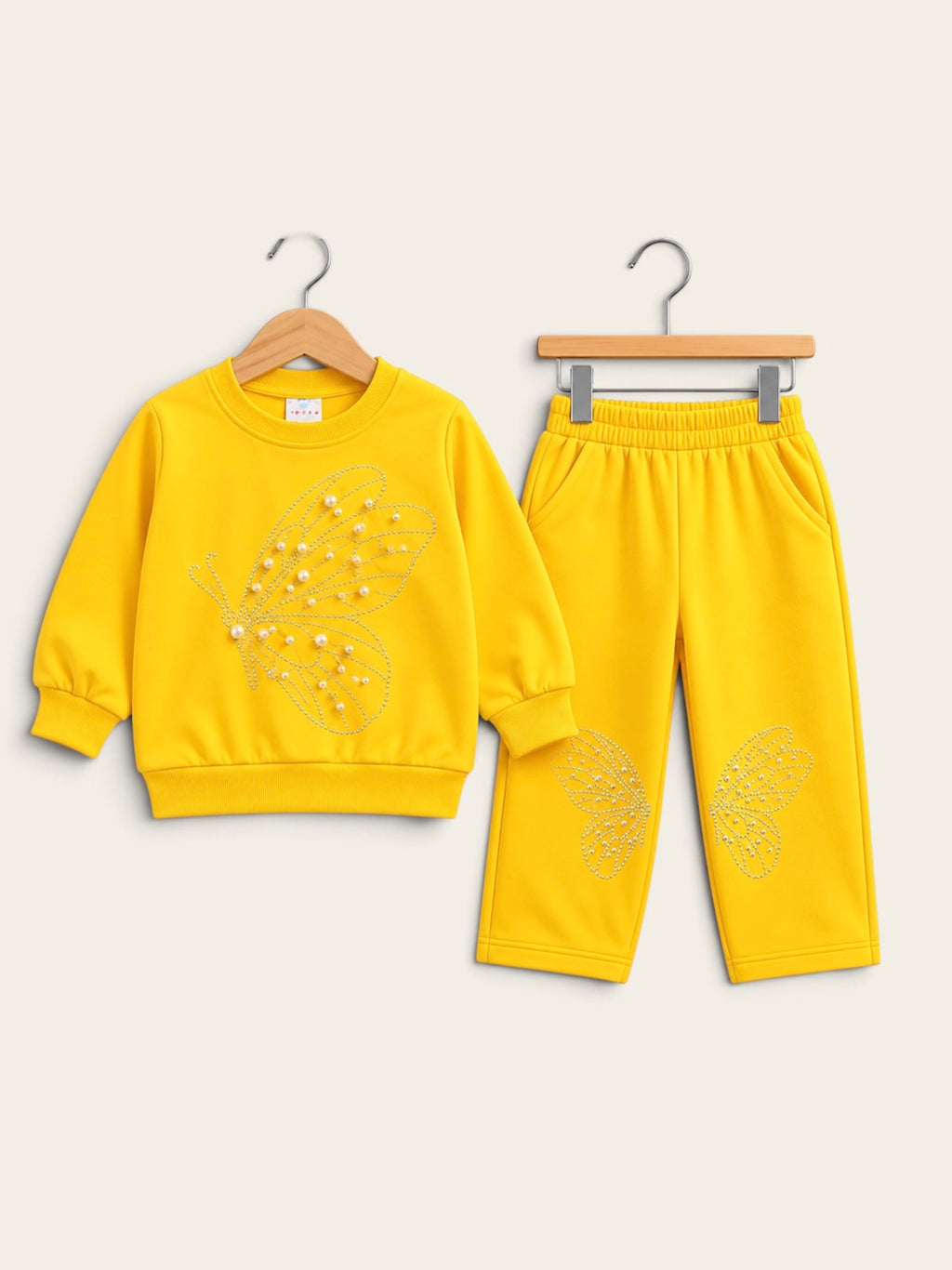 Girls Pearl Butterfly French Terry Tracksuit – 2 Piece Set