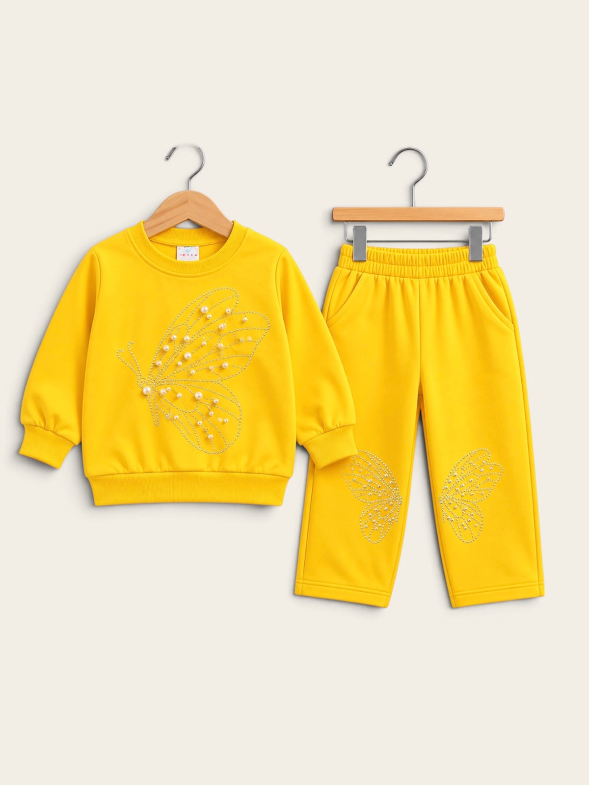 Girls Pearl Butterfly French Terry Tracksuit – 2 Piece Set