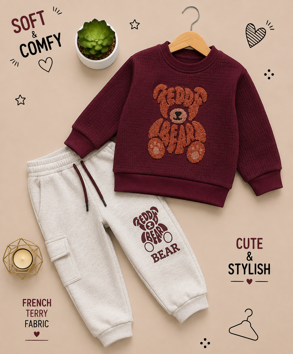 Teddy Bear French Terry Winter Tracksuit for Boys 🧸✨