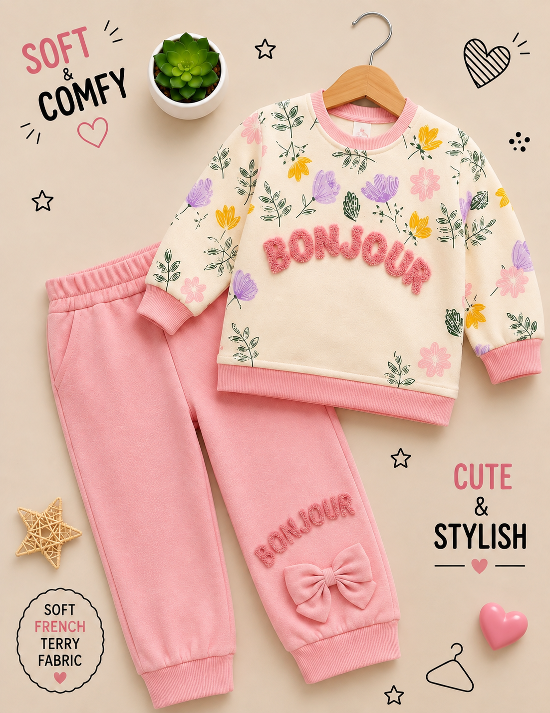 🌸 Girls Bonjour Floral French Terry Co-Ord Set