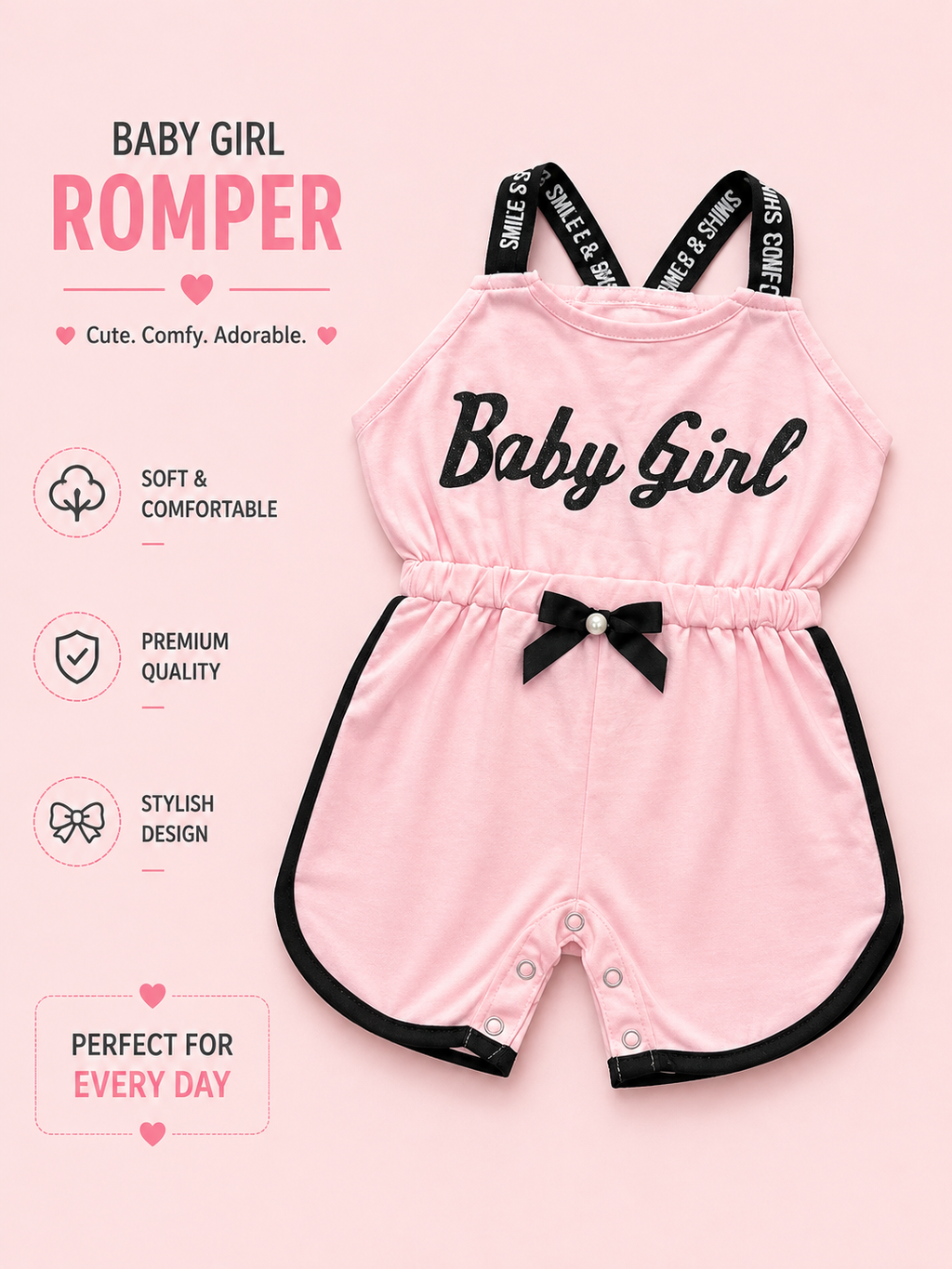 Baby Girls Bow Detail Romper – Pink & Mint Green Variants