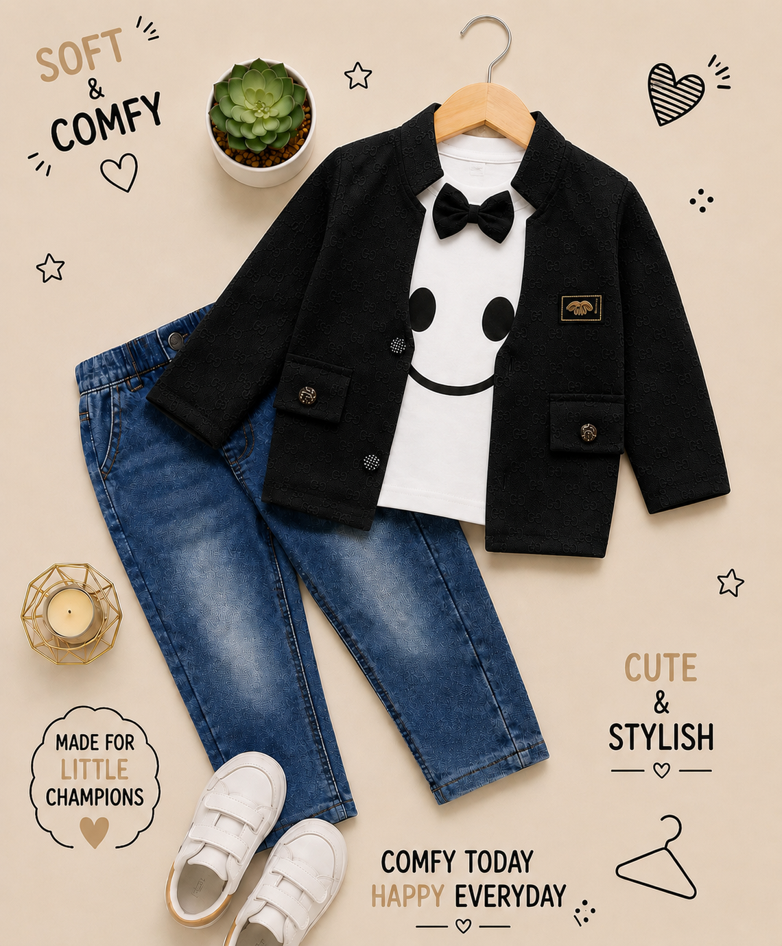 Little Gentleman 3-Piece Blazer & Denim Set 🖤✨