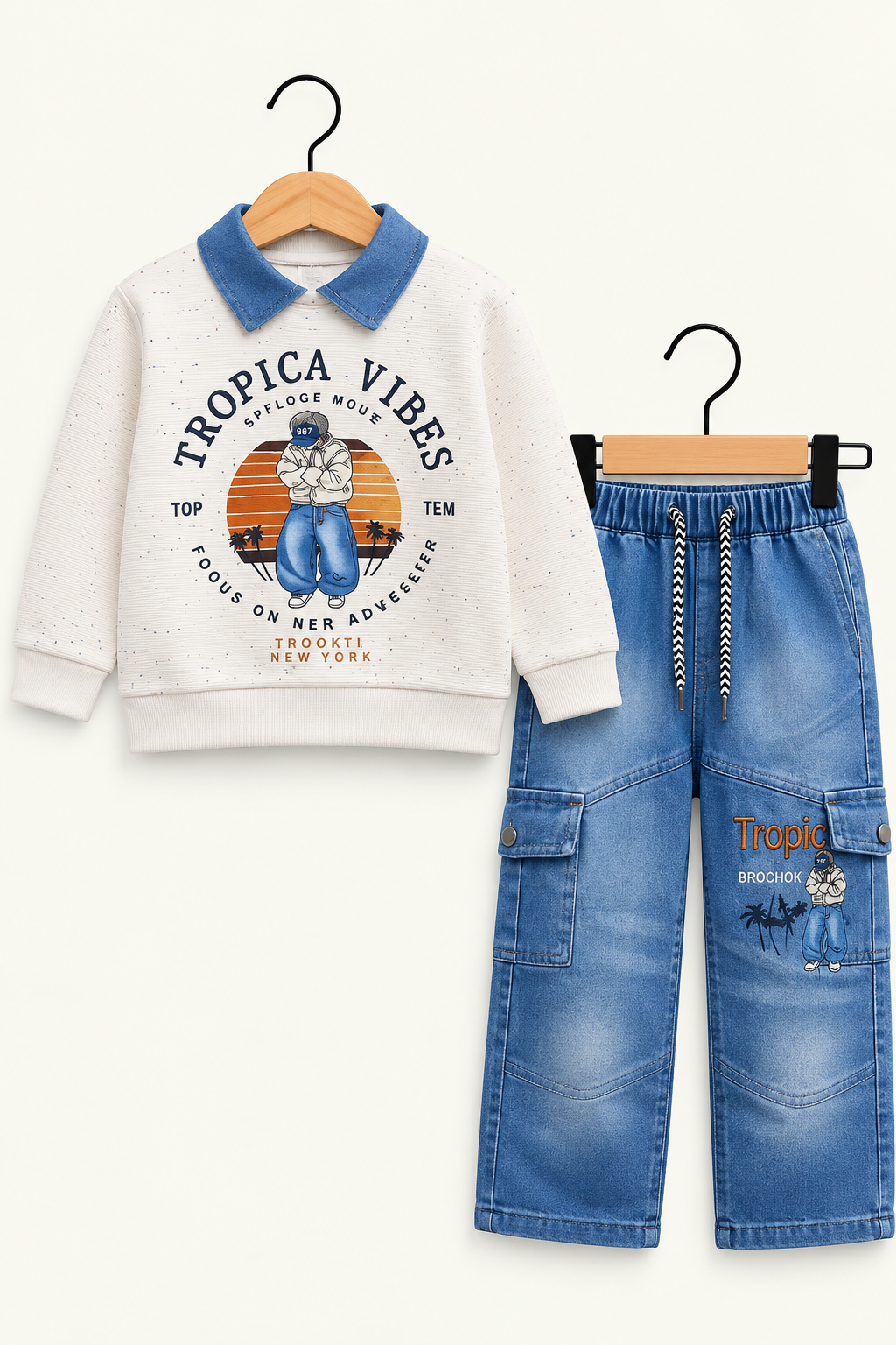 Tropical Vibes Boys Denim Cargo 2-Piece Set