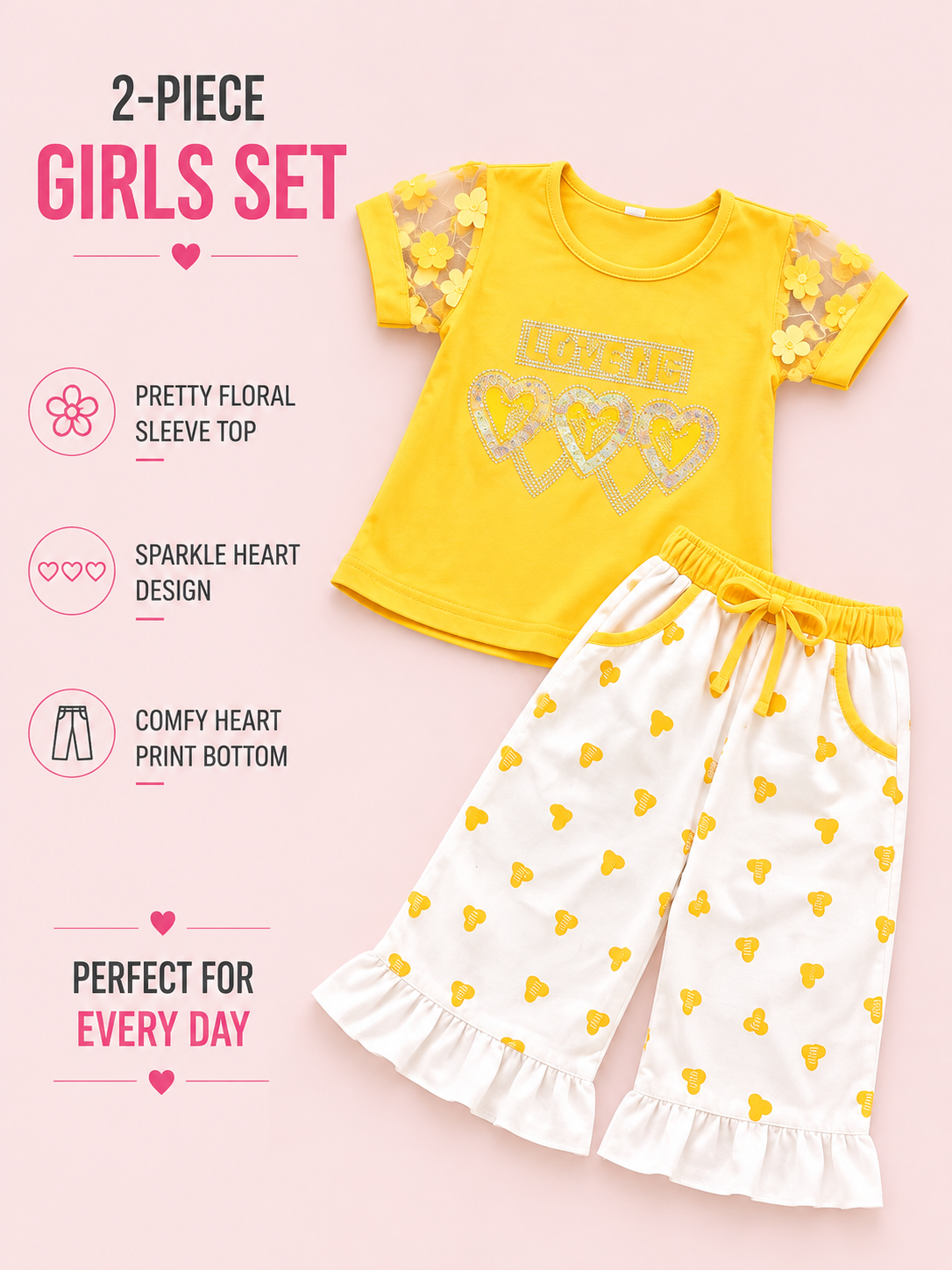 Love Me Girls 2-Piece Floral Top & Ruffle Pants Set