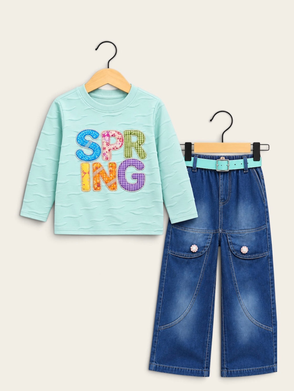 Spring Vibes Girls Denim 2-Piece Set with Belt