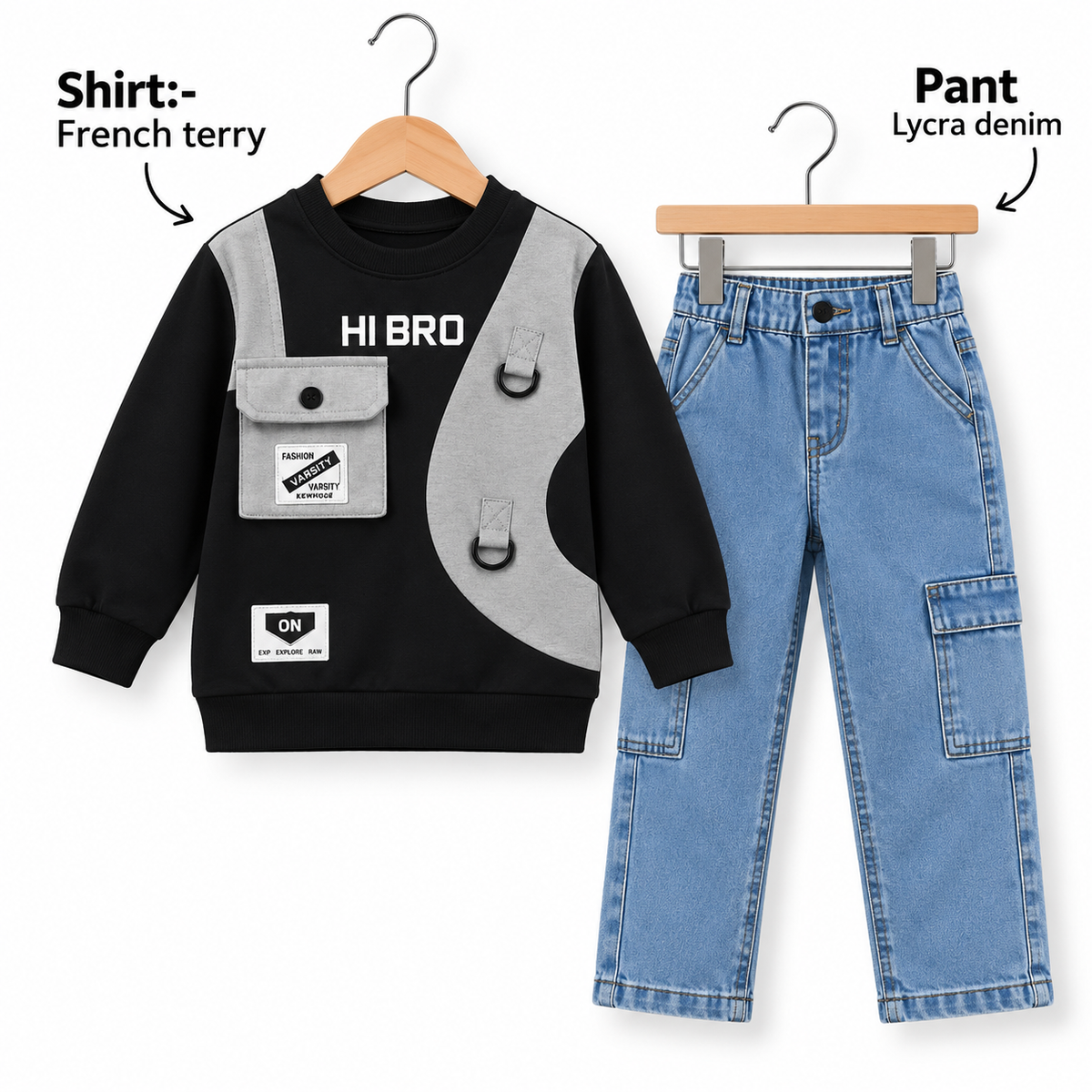Boys Urban HIBRO French Terry Sweatshirt & Lycra Denim Cargo Pants Set