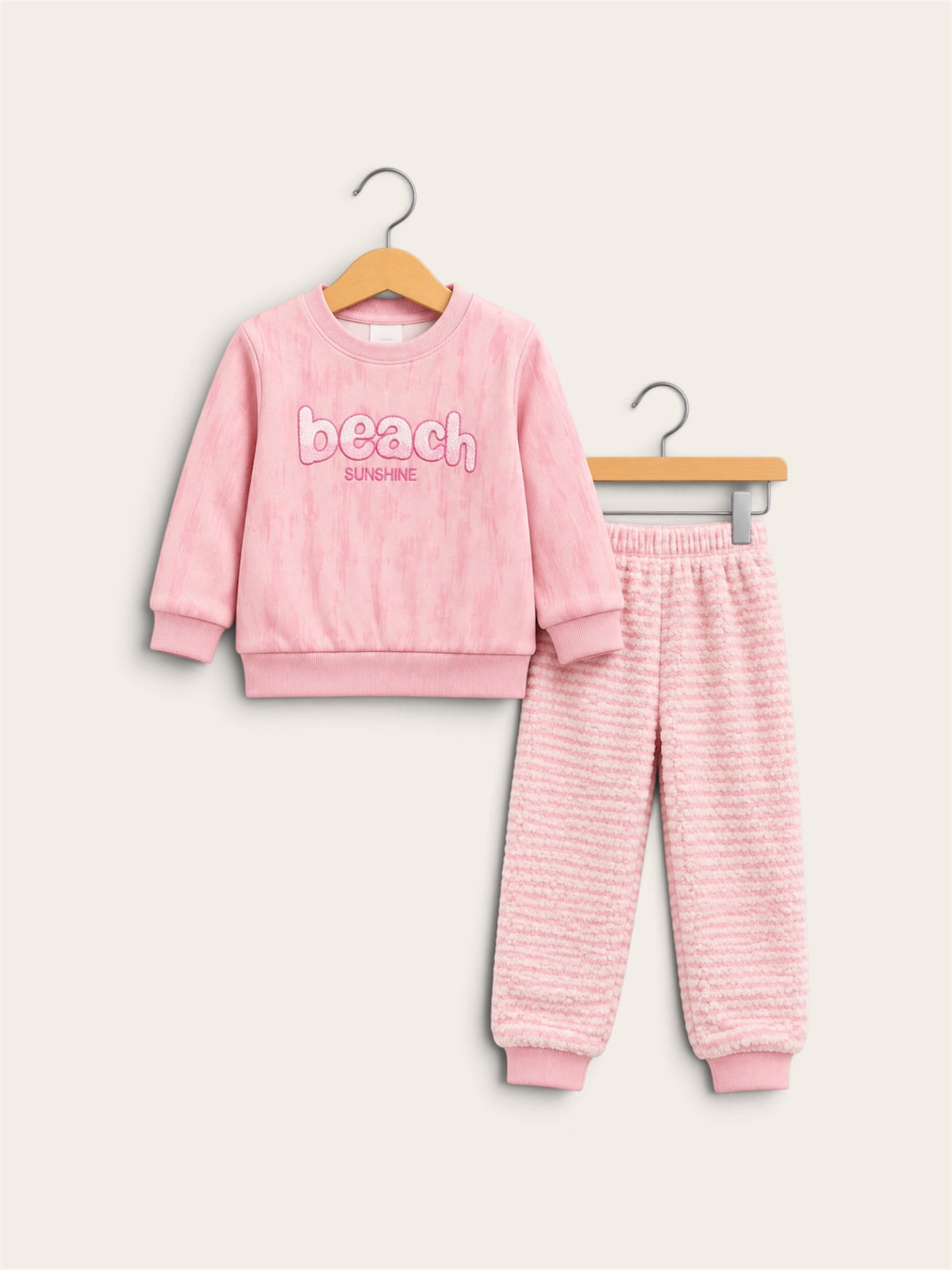 Kids 2-Piece Beach Sunshine Tracksuit Set – Printed Sweatshirt & Textured Jogger Pants