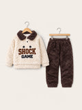 Shock Game Teddy Fleece Winter Sweatshirt & Pants 2-Piece Set for Kids – Cream & Brown