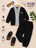 Boys Premium Polo Layered Cargo Tracksuit Set – Red & Black Variants