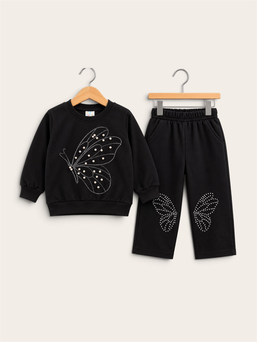 Girls Pearl Butterfly French Terry Tracksuit – 2 Piece Set