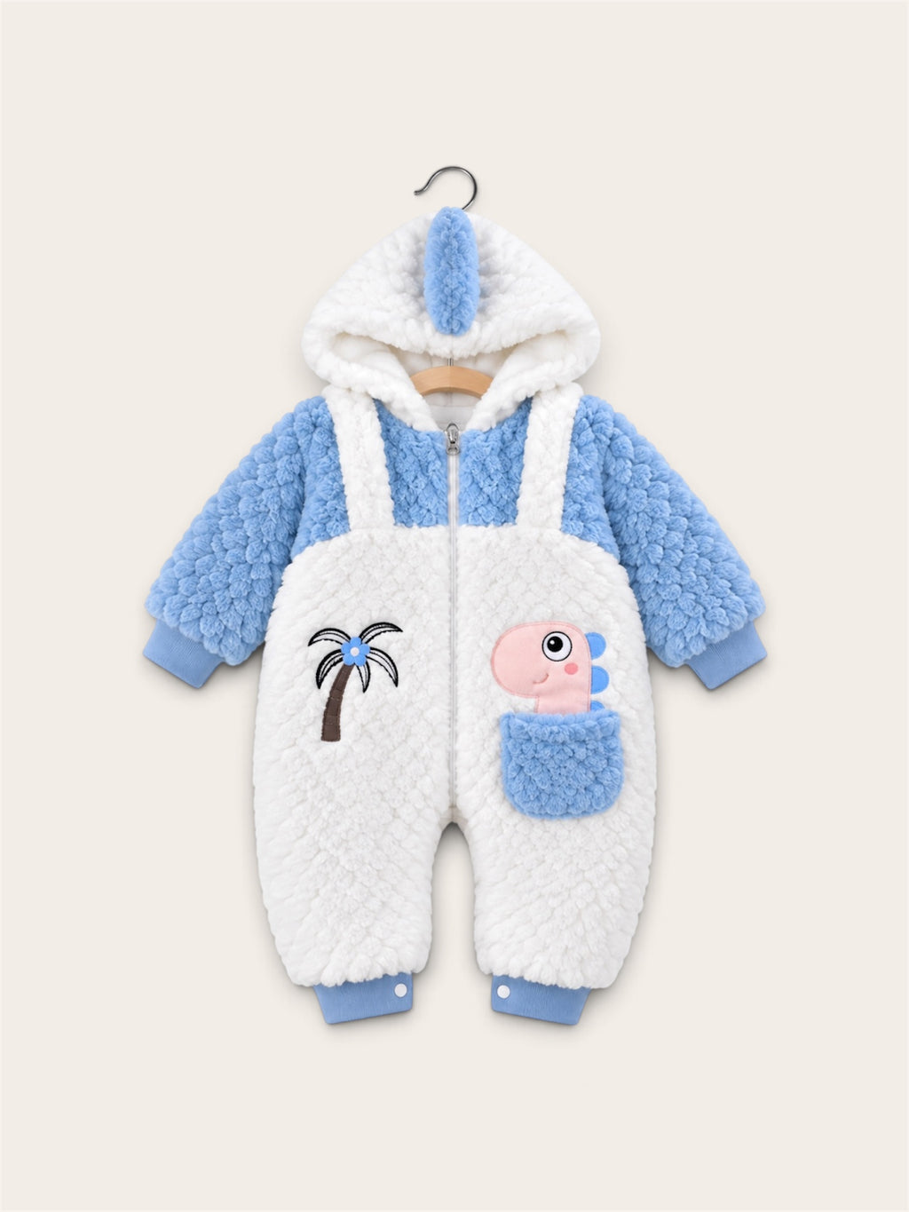 Cozy Dino Sherpa Hooded Baby Romper