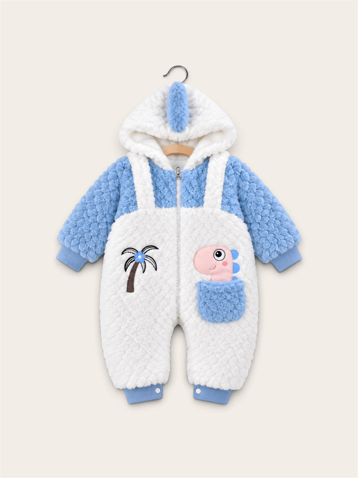 Cozy Dino Sherpa Hooded Baby Romper