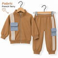 Kids French Terry Zip-Up Tracksuit with Stripe & Cargo Pocket Detail