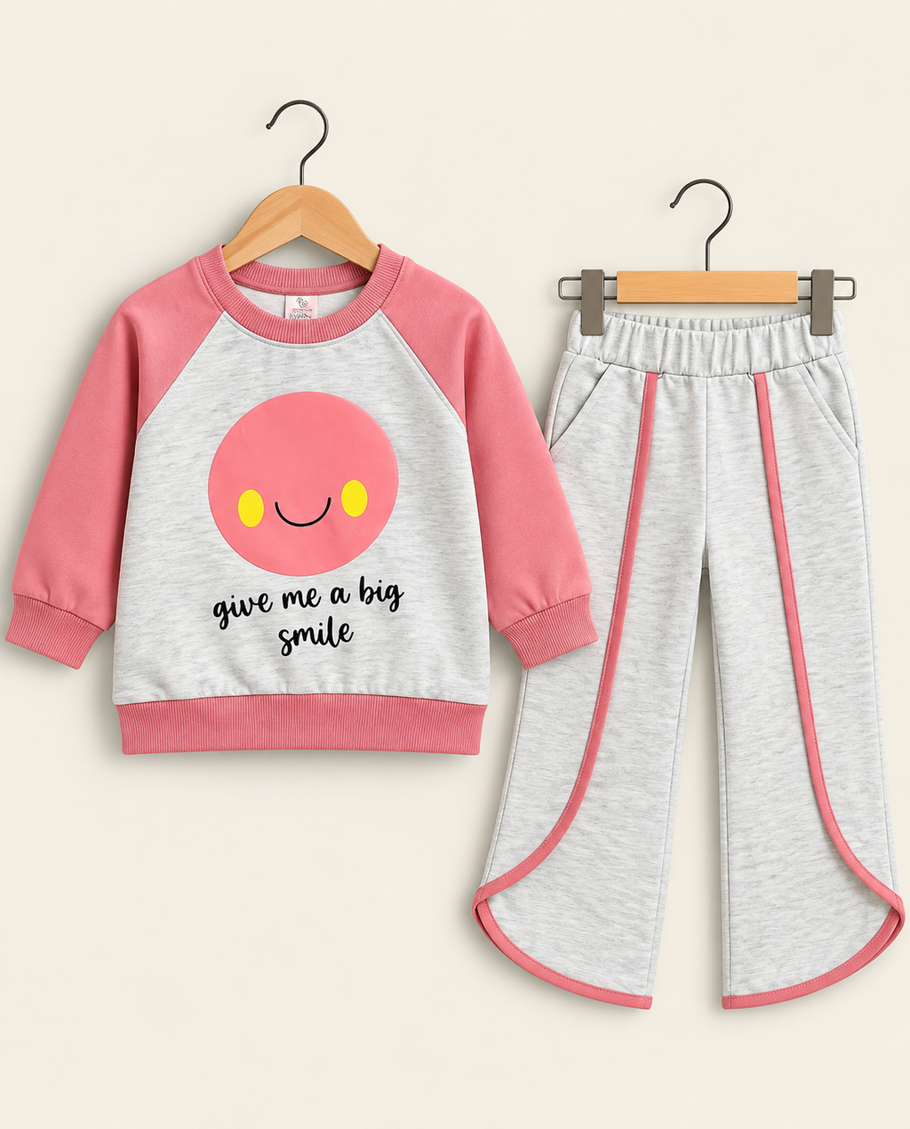 Girls Big Smile Printed Sweatshirt & Wide Leg Trouser 2-Piece Winter Set