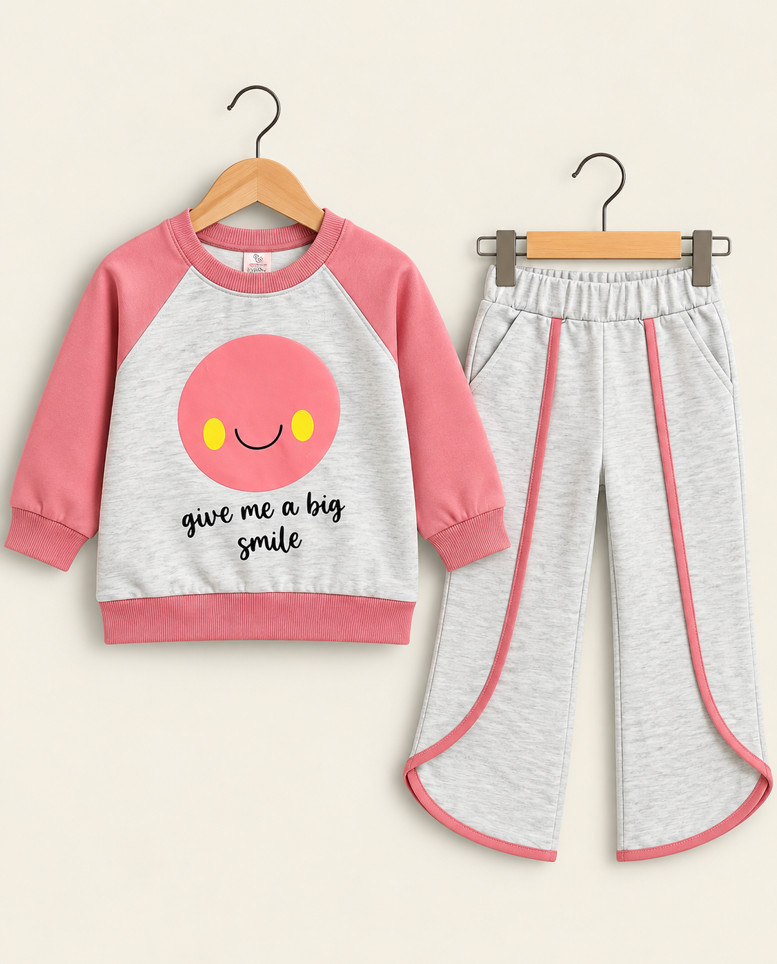 Girls Big Smile Printed Sweatshirt & Wide Leg Trouser 2-Piece Winter Set