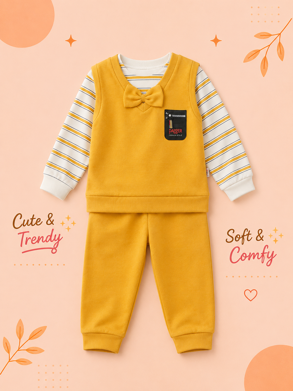Boys Dapper Bow Tie Striped Shirt & Jogger 3-Piece Set