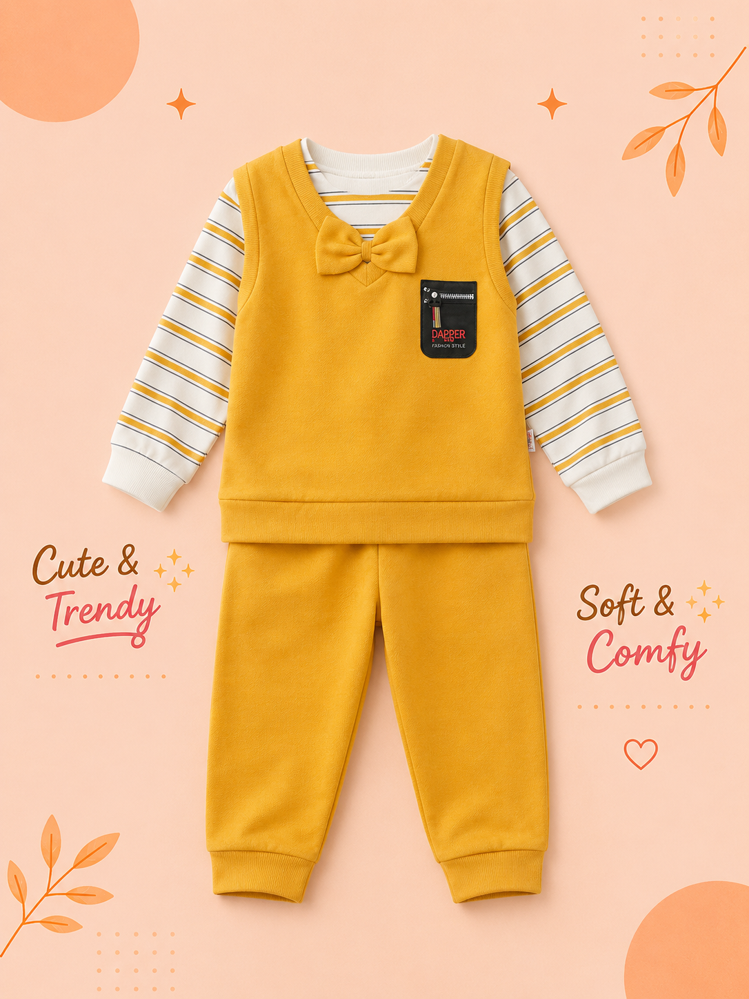 Boys Dapper Bow Tie Striped Shirt & Jogger 3-Piece Set