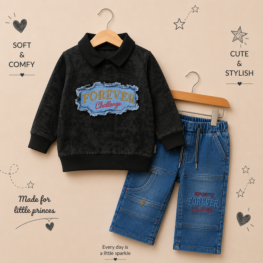 Boys Forever Challenge Premium Sweatshirt & Denim Jogger Set