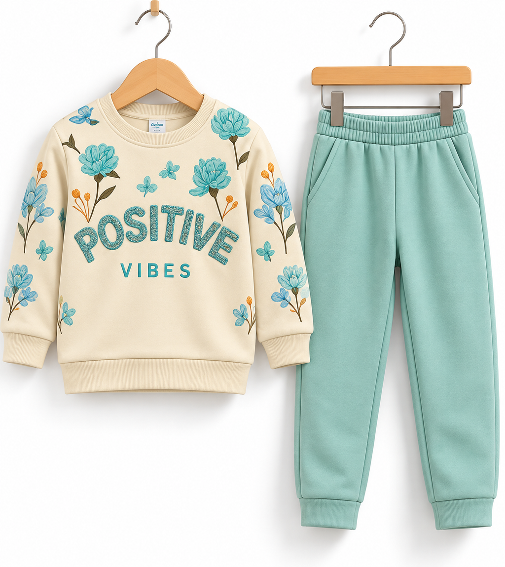 Positive Vibes Floral Girls 2-Piece Tracksuit