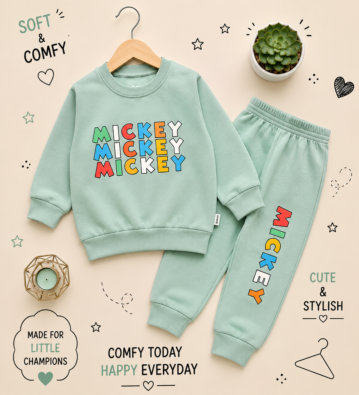 🌈 Mickey Color Pop Kids Winter Sweatshirt & Jogger Set