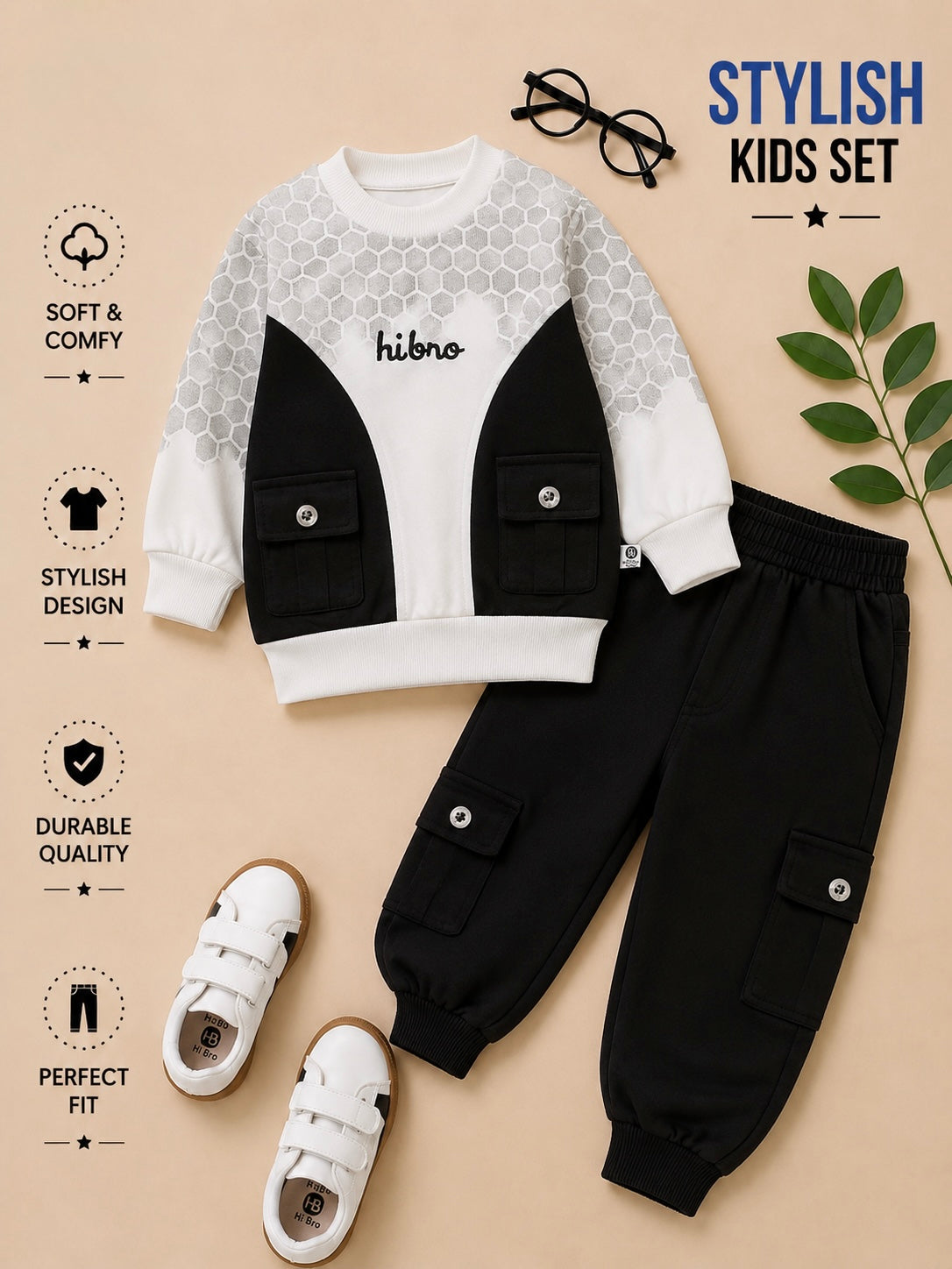 Boys Hi Bro Pocket Sweatshirt & Cargo Jogger Set – 2 Colors  5-8YEARS